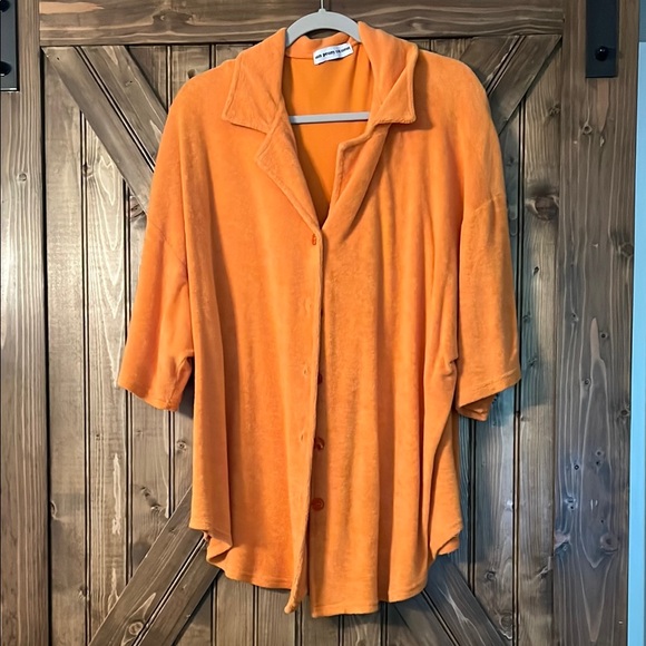 Sun Peony Coconut Orange Terry Oversized Button-Up Shirt - Picture 1 of 1